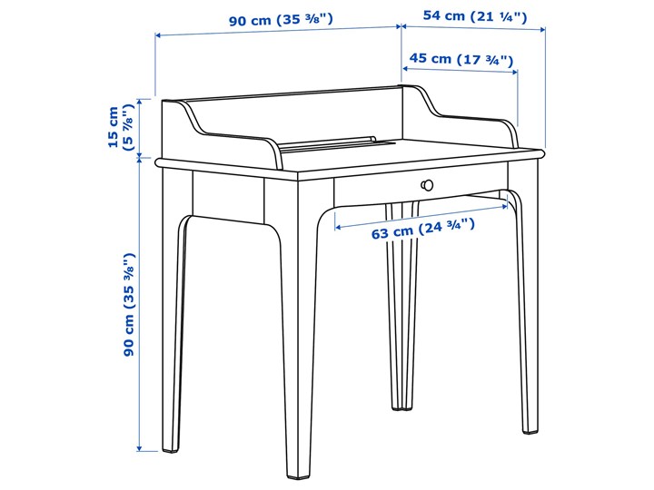 IKEA LOMMARP Biurko, Ciemnoniebieski-zielony, 90x54 cm Sosna Płyta MDF Pomieszczenie Biuro Szerokość 90 cm Drewno Sekretarzyk Kategoria Biurka