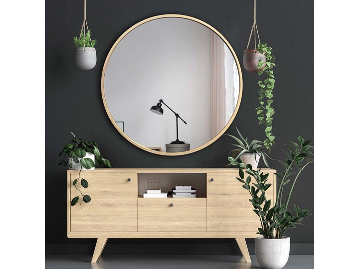 LUSTRO SCANDI WOOD Okrągłe Lustro z ramą Ścienne Pomieszczenie Przedpokój