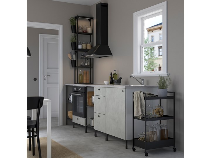 IKEA ENHET Kuchnia, antracyt/imitacja betonu, 243x63.5x241 cm Kolor Szary