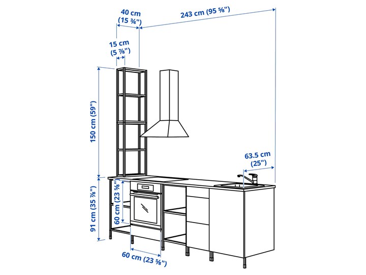 IKEA ENHET Kuchnia, antracyt/imitacja betonu, 243x63.5x241 cm Kolor Biały