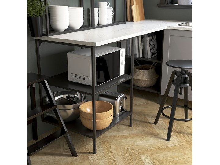 IKEA ENHET Kuchnia narożna, antracyt/biały, Wysokość szafka wisząca: 150 cm Kategoria Zestawy mebli kuchennych Zestawy gotowe Kolor Czarny