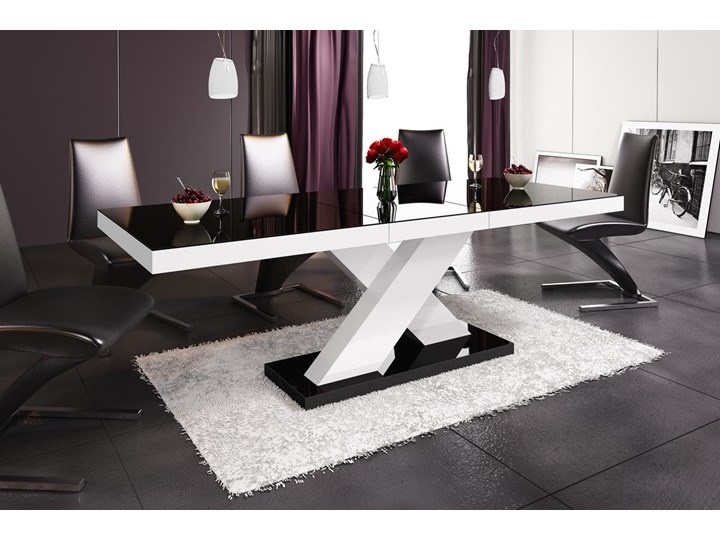 Stół rozkładany XENON 160-208 cm Czarno-biały połysk Płyta MDF Drewno Wysokość 75 cm Długość 160 cm Szerokość 108 cm Szerokość 160 cm Długość 206 cm Kolor Czarny