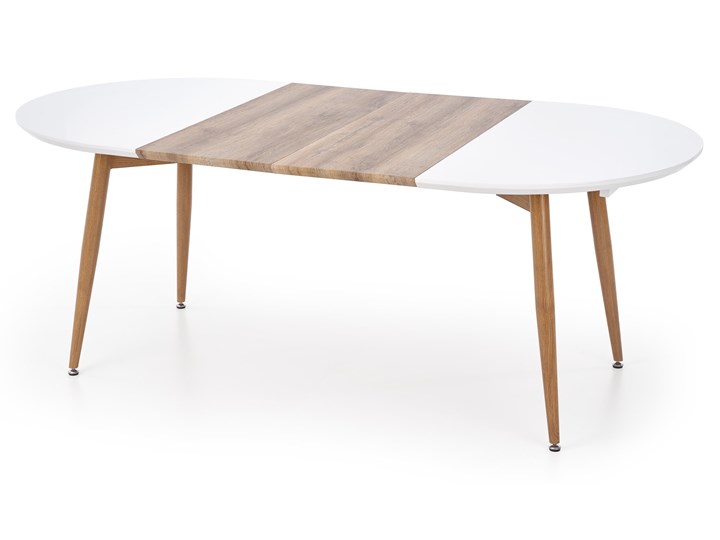 Rozkładany stół do salonu Edward dąb miodowy Długość 100 cm Stal Szerokość 100 cm Płyta MDF Drewno Długość 200 cm Kolor Beżowy Długość 120 cm Rozkładanie Rozkładane