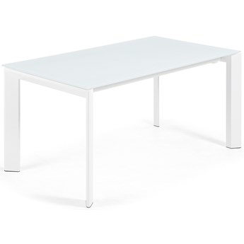 Stół rozkładany biały szklany blat metalowe nogi 160-220x90 cm
