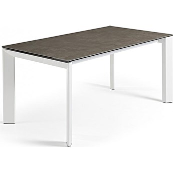Stół rozkładany szklany brązowy blat białe metalowe nogi 160x90 cm