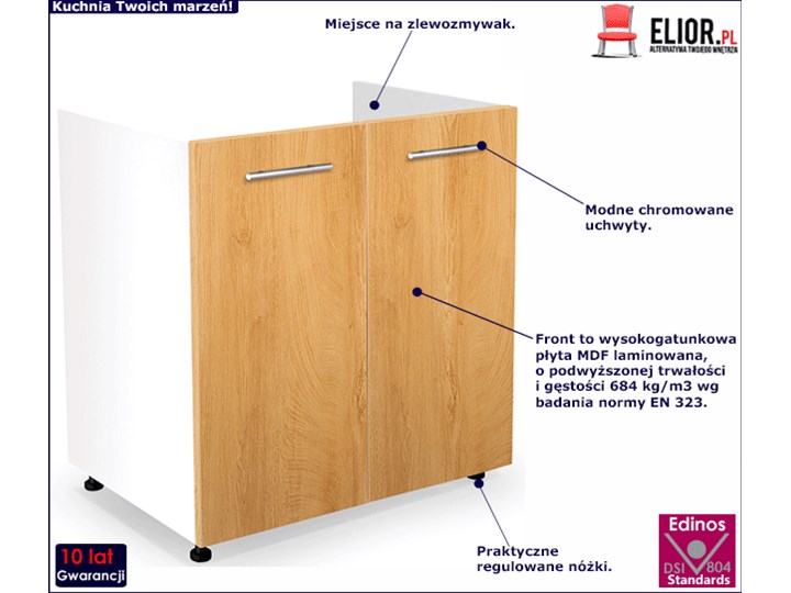 Szafka pod zlewozmywak dąb miodowy - Limo 26X Drewno Kolor Biały Kategoria Szafki kuchenne
