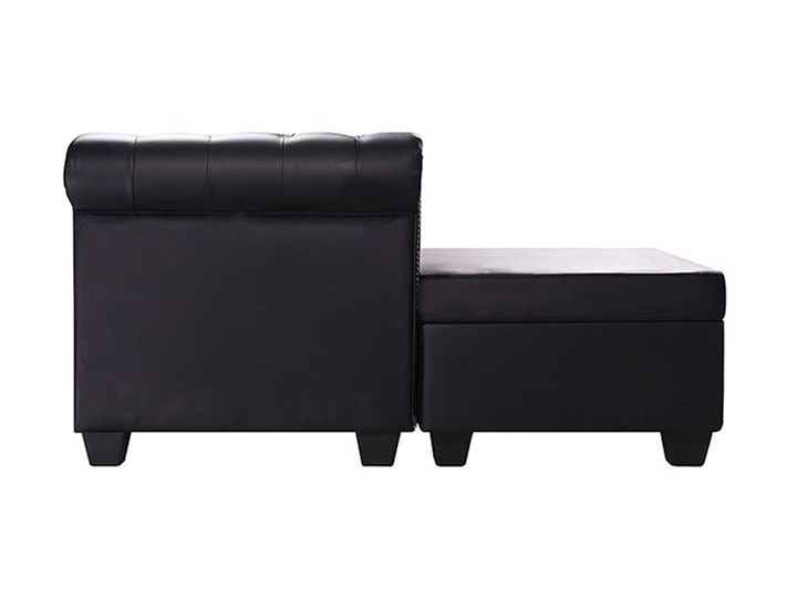Czarny narożnik z leżanką w stylu Chesterfield, lewostronny - Charlotte 4Q Szerokość 200 cm Szerokość 140 cm Szerokość 165 cm Wysokość 73 cm Wysokość 44 cm Nóżki Na nóżkach