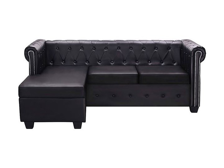 Czarny narożnik z leżanką w stylu Chesterfield, lewostronny - Charlotte 4Q Wysokość 44 cm Szerokość 140 cm Szerokość 165 cm Szerokość 200 cm Wysokość 73 cm Nóżki Na nóżkach