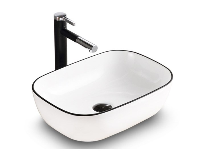 VELDMAN UMYWALKA CERAMICZNA NABLATOWA TOKYO CZARNA KRAWĘDŹ Szerokość 46 cm Nablatowe Prostokątne Meblowe Ceramika Kategoria Umywalki