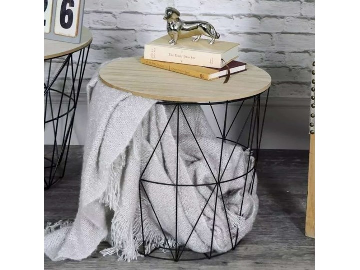 Zestaw trzech stolików drucianych APRIL czarny Wysokość 30 cm Wysokość 35 cm Drewno Metal Zestaw stolików Wysokość 39 cm Płyta MDF Stal Kolor Beżowy