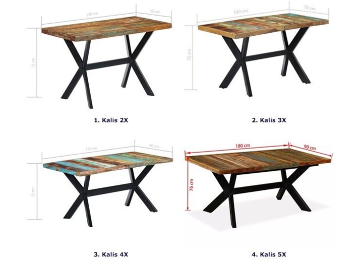 Industrialny stół z drewna odzyskanego – Kalis 4X Wysokość 75 cm Długość 80 cm  Szerokość 80 cm Drewno Styl Vintage