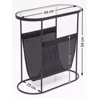 Stolik pomocniczy metalowy blat szklany czarny 54x25 cm