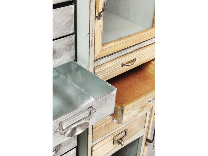 Komoda Barber Shop 81x162 cm drewniana Z szafkami i szufladami Szerokość 81 cm Metal Szkło Drewno Głębokość 32 cm Kolor Szary