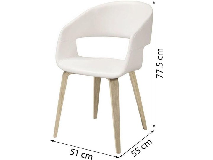 Krzesło Nova 51x78 cm białe ekoskóra nogi olejowane Wysokość 77 cm Głębokość 55 cm Szerokość 51,5 cm Z podłokietnikiem Tapicerowane Skóra ekologiczna Drewno Tkanina Styl Skandynawski