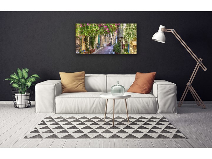 Obraz Canvas Alejka Kwiaty Domy Roślina Wymiary 50x125 cm Wzór Natura