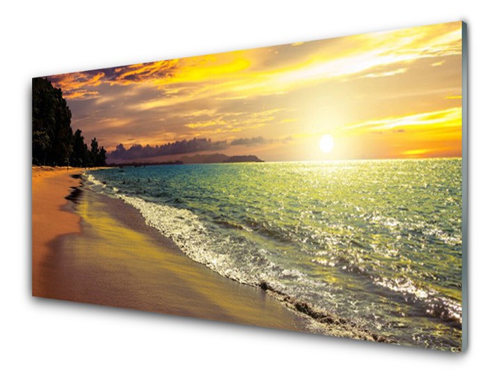 Obraz na Szkle Słońce Plaża Morze Krajobraz Wymiary 60x120 cm