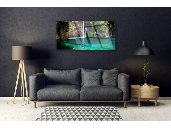 Obraz na Szkle Jezioro Wodospad Natura Pomieszczenie Biuro i pracownia Wymiary 70x140 cm