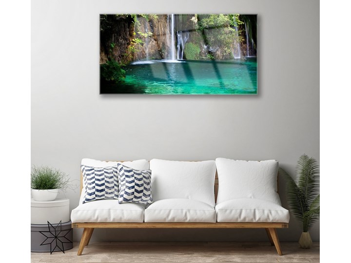 Obraz na Szkle Jezioro Wodospad Natura Pomieszczenie Przedpokój Wymiary 60x120 cm