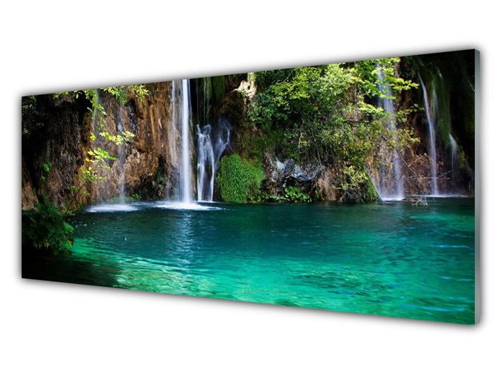 Obraz na Szkle Jezioro Wodospad Natura Wymiary 70x140 cm Pomieszczenie Salon