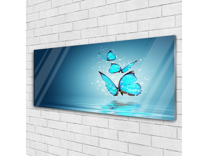 Obraz Szklany Niebieski Motyle Woda Sztuka Wymiary 50x125 cm Wymiary 50x100 cm