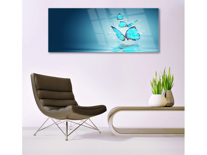 Obraz Szklany Niebieski Motyle Woda Sztuka Wymiary 50x100 cm Wykonanie Na szkle