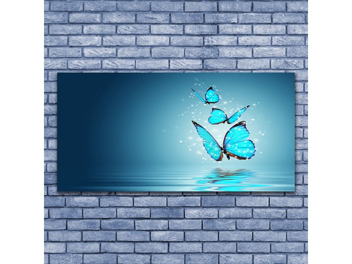 Obraz Szklany Niebieski Motyle Woda Sztuka Kolor Turkusowy Wymiary 50x125 cm