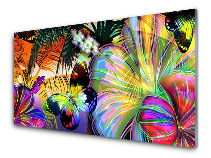 Obraz Szklany Abstrakcja Motyle Piórka Wykonanie Na szkle Wymiary 50x125 cm