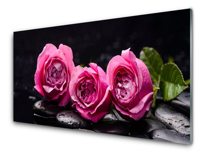 Obraz Akrylowy Róże Kamienie Zen Spa Natura Kolor Czarny Wymiary 50x125 cm
