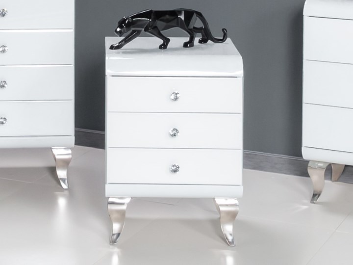 Szafka nocna białe szkło ANGELITTA II GLAMUR Stal Metal Styl Nowoczesny
