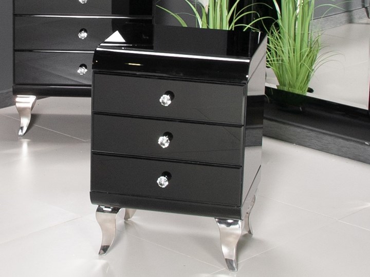 Szafka nocna czarne szkło ANGELITTA II GLAMUR Metal Stal Styl Nowoczesny Styl Glamour