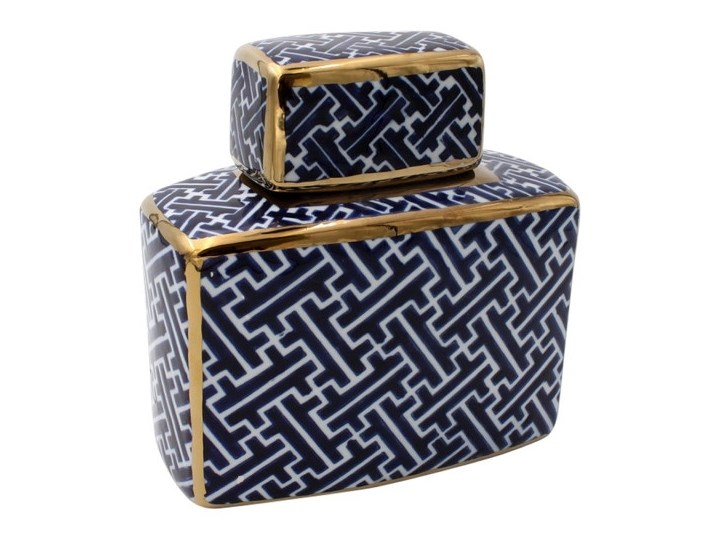 WAZA CERAMICZNA GRANATOWO BIAŁA PASEK ZŁOTY HOLLYWOOD 20x10x20 cm