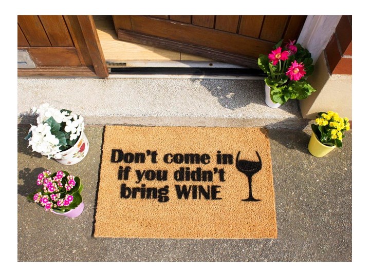 Wycieraczka z naturalnego kokosowego włókna Artsy Doormats Without Wine, 40x60 cm Włókno kokosowe Kolor Czarny