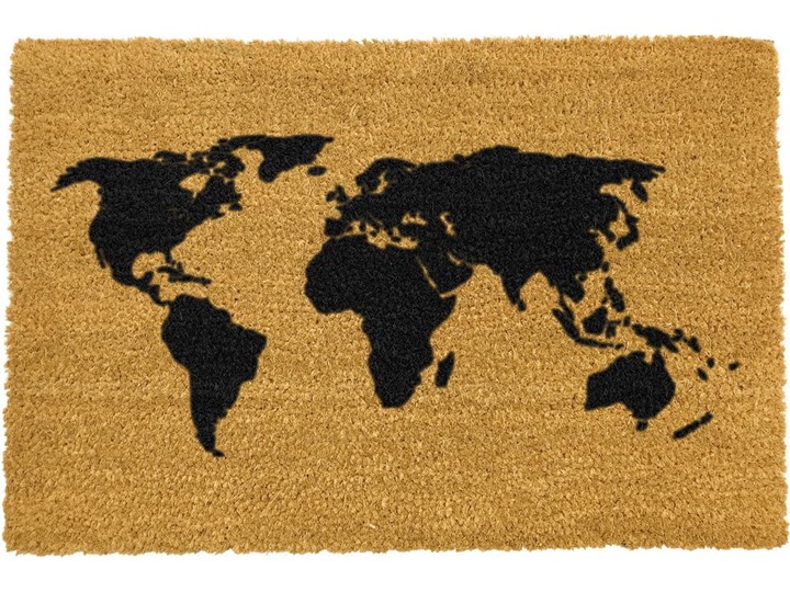 Wycieraczka z naturalnego kokosowego włókna Artsy Doormats World Map, 40x60 cm Włókno kokosowe Kolor Brązowy
