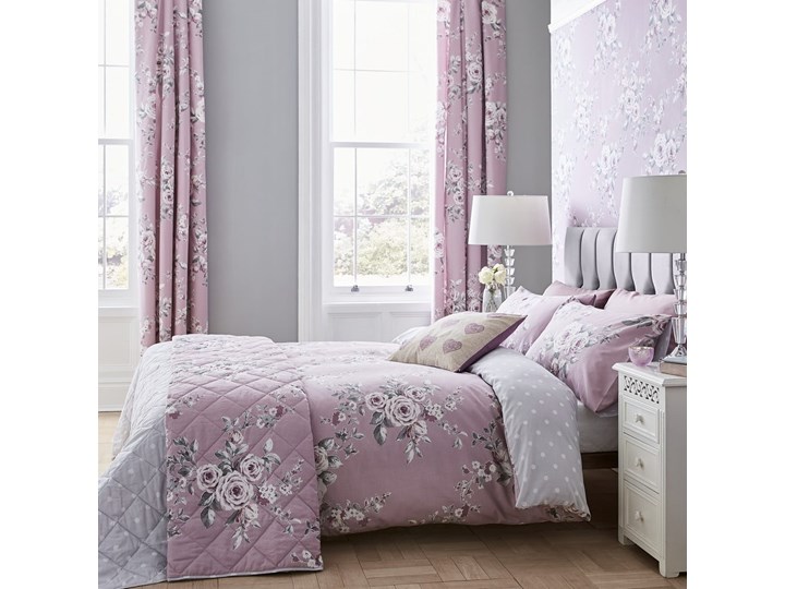 Zestaw 2 jasnofioletowych zasłon Catherine Lansfield Canterbury Rose, 168x183 cm Typ Zasłony gotowe