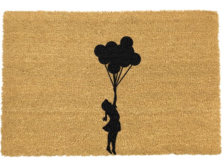 Wycieraczka z naturalnego włókna kokosowego Artsy Doormats Flying Balloon Girl, 40x60 cm Włókno kokosowe Kolor Czarny Kategoria Wycieraczki