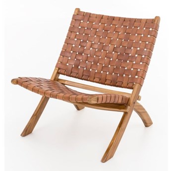Składany fotel z drewna tekowego i skóry wołowej WOOX LIVING Ruth