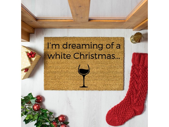 Wycieraczka z naturalnego włókna kokosowego Artsy Doormats White Wine Christmas, 40x60 cm Włókno kokosowe Kategoria Wycieraczki Kolor Beżowy