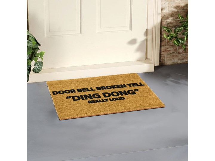 Wycieraczka z naturalnego kokosowego włókna Artsy Doormats Yell Ding Dong, 40x60 cm Włókno kokosowe Kolor Brązowy