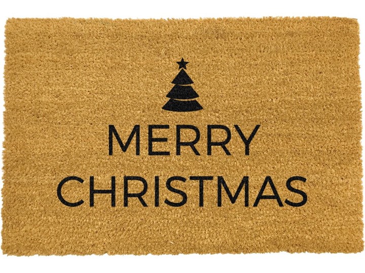 Wycieraczka z naturalnego włókna kokosowego Artsy Doormats Merry Christmas, 40x60 cm Włókno kokosowe Kolor Beżowy Kategoria Wycieraczki