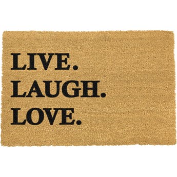 Wycieraczka z naturalnego kokosowego włókna Artsy Doormats Live Laugh Love, 40x60 cm