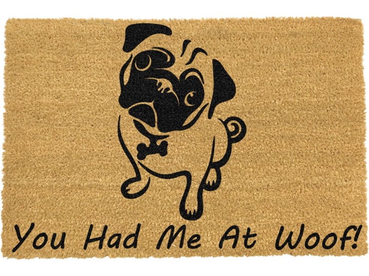Wycieraczka Artsy Doormats You Had Me At Woof Pug, 40x60 cm Włókno kokosowe Kolor Beżowy