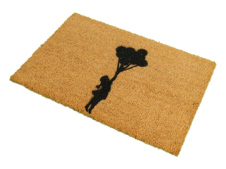 Wycieraczka z naturalnego włókna kokosowego Artsy Doormats Flying Balloon Girl, 40x60 cm Włókno kokosowe Kolor Czarny