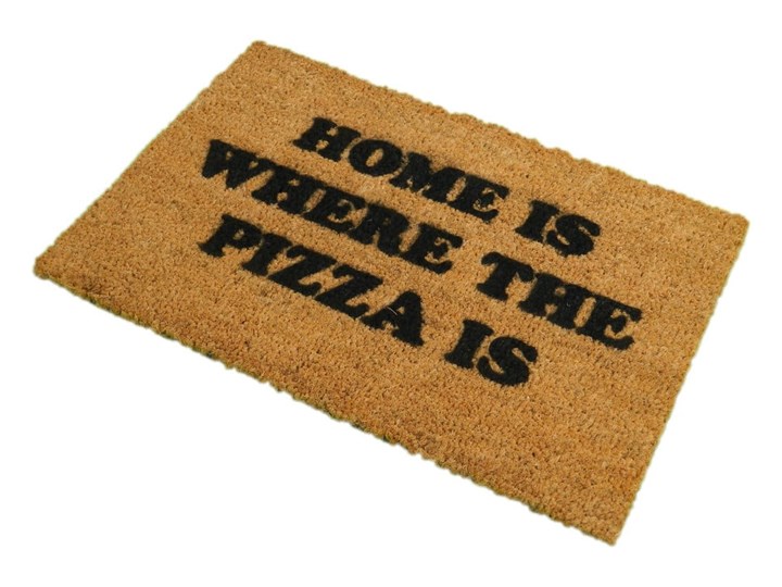 Wycieraczka z naturalnego włókna kokosowego Artsy Doormats Home Is Where the Pizza Is, 40x60 cm Włókno kokosowe Kolor Czarny