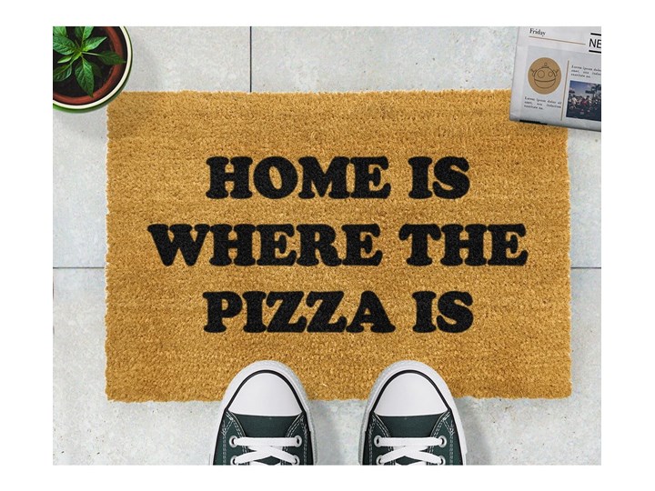 Wycieraczka z naturalnego włókna kokosowego Artsy Doormats Home Is Where the Pizza Is, 40x60 cm Włókno kokosowe Kolor Szary