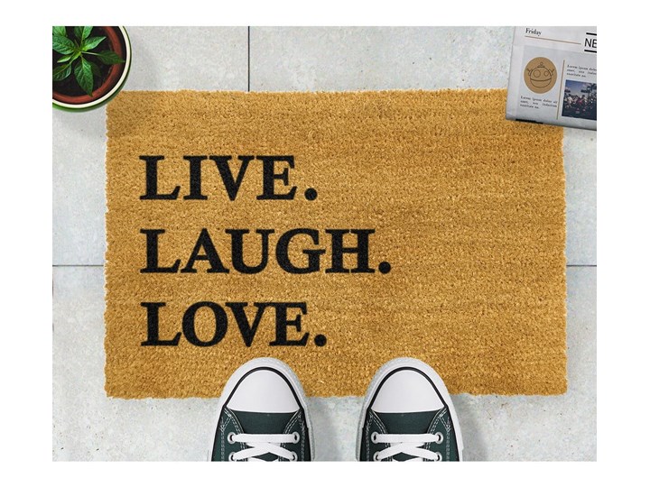 Wycieraczka z naturalnego kokosowego włókna Artsy Doormats Live Laugh Love, 40x60 cm Włókno kokosowe Kolor Brązowy