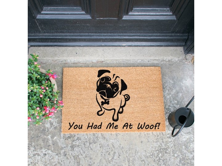Wycieraczka Artsy Doormats You Had Me At Woof Pug, 40x60 cm Włókno kokosowe Kolor Beżowy