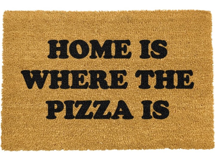 Wycieraczka z naturalnego włókna kokosowego Artsy Doormats Home Is Where the Pizza Is, 40x60 cm Włókno kokosowe Kolor Czarny Kategoria Wycieraczki