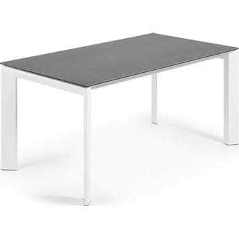 Stół rozkładany szary szklany blat białe metalowe nogi 160x90 cm