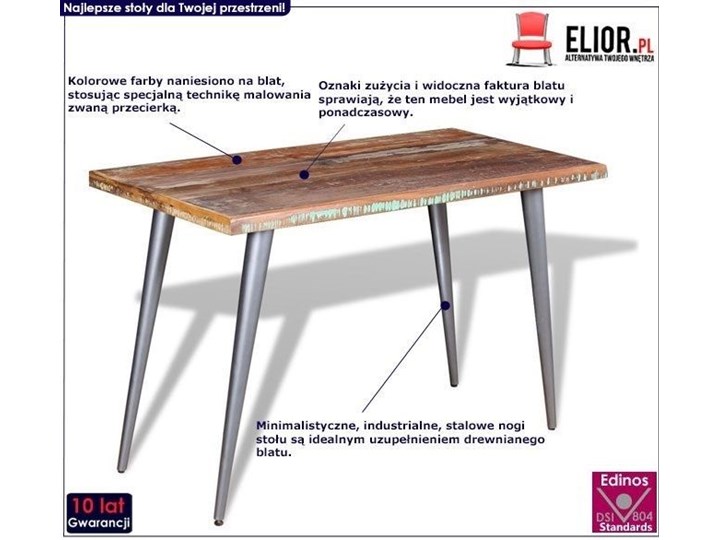 Wielokolorowy stół z drewna z odzysku – Laben Wysokość 76 cm Długość 60 cm Długość 120 cm Szerokość 60 cm Drewno Kategoria Stoły kuchenne Rozkładanie