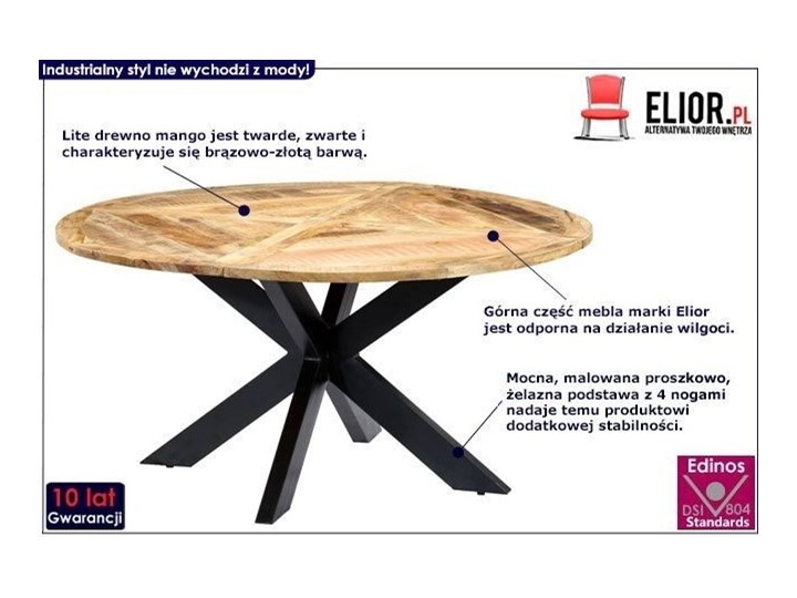 Okrągły stół z drewna mango – Gebel 3X Drewno Stal Wysokość 76 cm Kategoria Stoły kuchenne